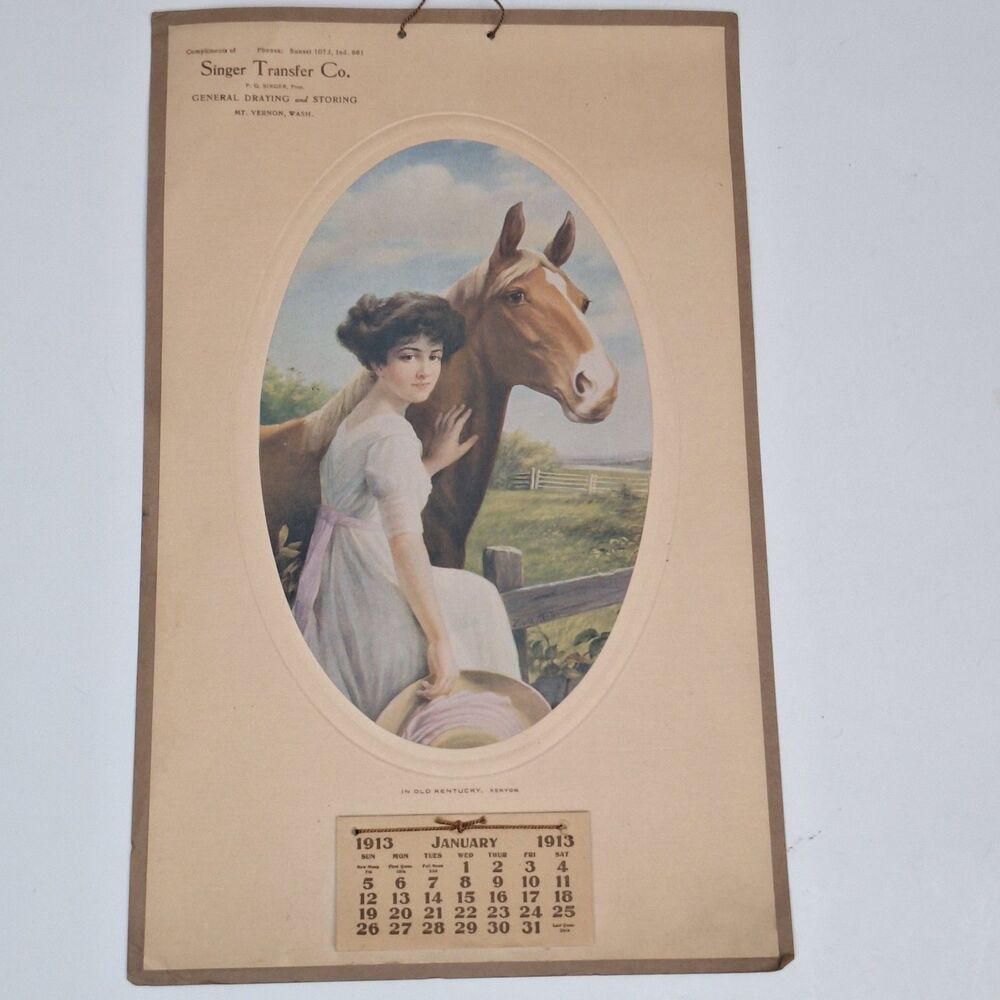 1913 Antique Beautiful Calendar  Lady and Horse  artist Zula Kenyon complete!